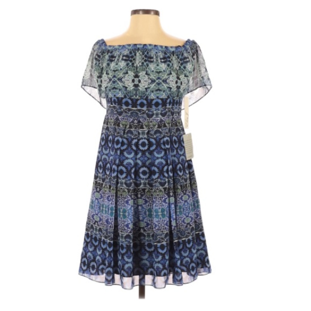 NWT Eliza J #542 Floral Chiffon Shoulder Dress - Picture 6 of 8